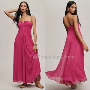 ANTHROPOLOGIE BHLDN Strapless Chiffon Gown Sweetheart Maxi Dress Pink Size M NWT